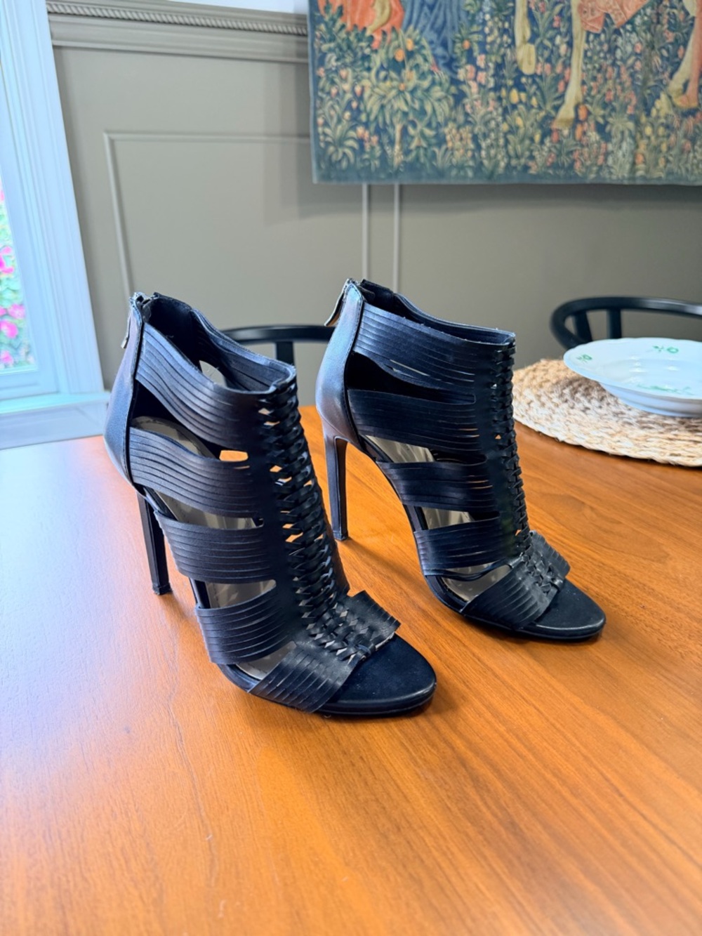 BCBGeneration Black Strappy High Heel Sandals
